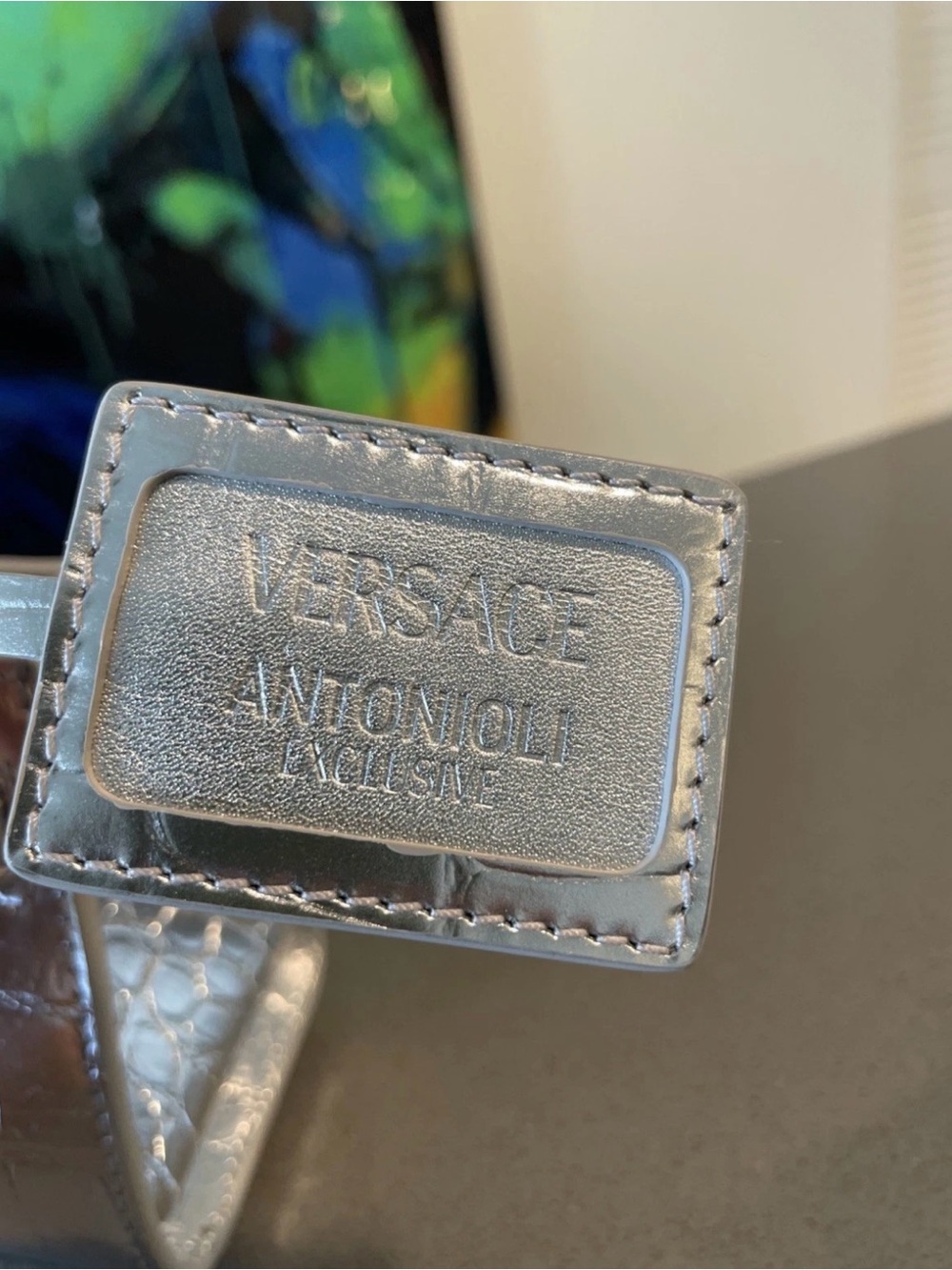 Versace Silver Croc-Embossed Mini Tote with Detachable Strap - Picture 15 of 16